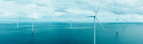 An image of wind turbines in the sea. 