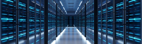 Image of a server room with a big data Network Server. 